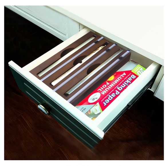 NEW 3 in 1 Bamboo Wrap Dispenser with Cutter Organizer Fits 12" Rolls - Picture 7 of 7